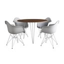 Ver imagem 2 de Mesa Jantar Redonda 90cm Amêndoa Clips 3 Pés com 4 Poltronas Eiffel Eames Daw Brancas Ferro Branco