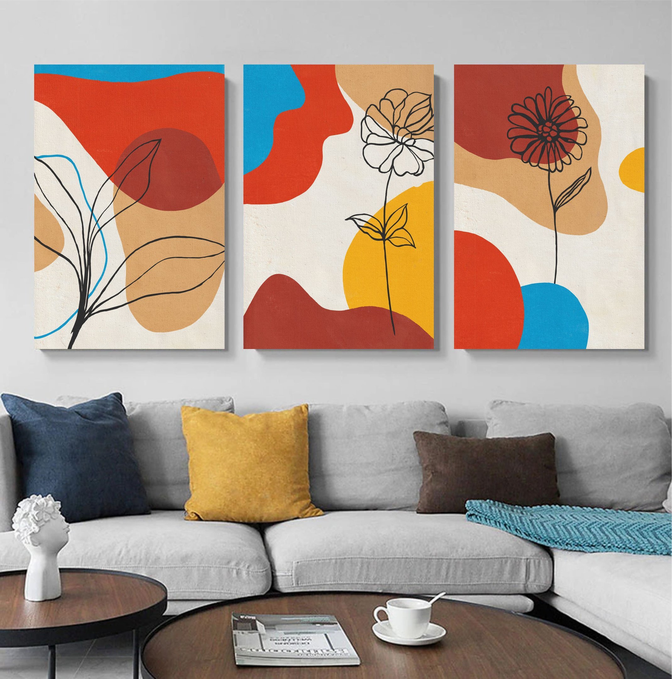 Conjunto com 3 quadros grande formato de 90x60cm cada quadro estilo painel pintados manualmente