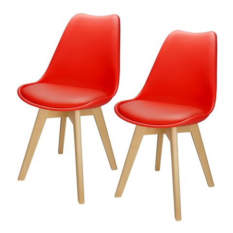 Kit 2 Cadeiras Charles Eames Leda Luisa Saarinen Design Wood Estofada Base Madeira - Vermelha