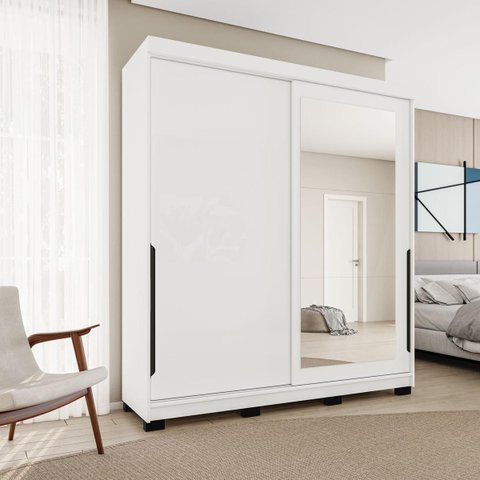 Roupeiro Madri 2 Portas Correr c/ Espelho 177x213cm Branco 250830