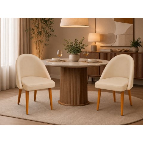 Kit 2 Cadeiras Lua Estofada Moderna Sala de Jantar Suede Bege