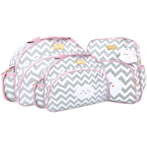 Kit Bolsas Maternidade Mave Baby Nuvem Chevron Cinza e Rosa