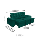 Ver imagem 3 de Sofá Retrátil e Reclinável Aspen 2.00m Super Pillow - Verde