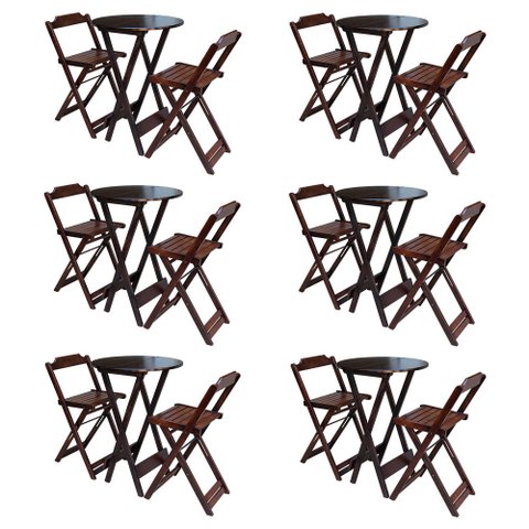 Kit 6 Jogos de Mesa Bistrô de Madeira com 2 Cadeiras Dobrável Ideal para Bar e Restaurante Imbuia