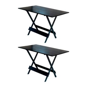 Kit 2 Mesas Dobravel De Madeira 120 X 70 - Preto - Preto