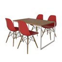 Ver imagem 6 de Mesa Industrial Base Ferro Branco Tampo 137X90 Amêndoa 4 Cadeiras Madeira Assento Vermelho Marrom