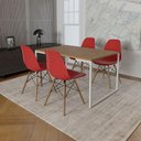 Ver imagem 1 de Mesa Industrial Base Ferro Branco Tampo 137X90 Amêndoa 4 Cadeiras Madeira Assento Vermelho Marrom