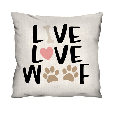 Capa de Almofada Decorativa "live, Love, Woof" 100% Algodão para Sofá