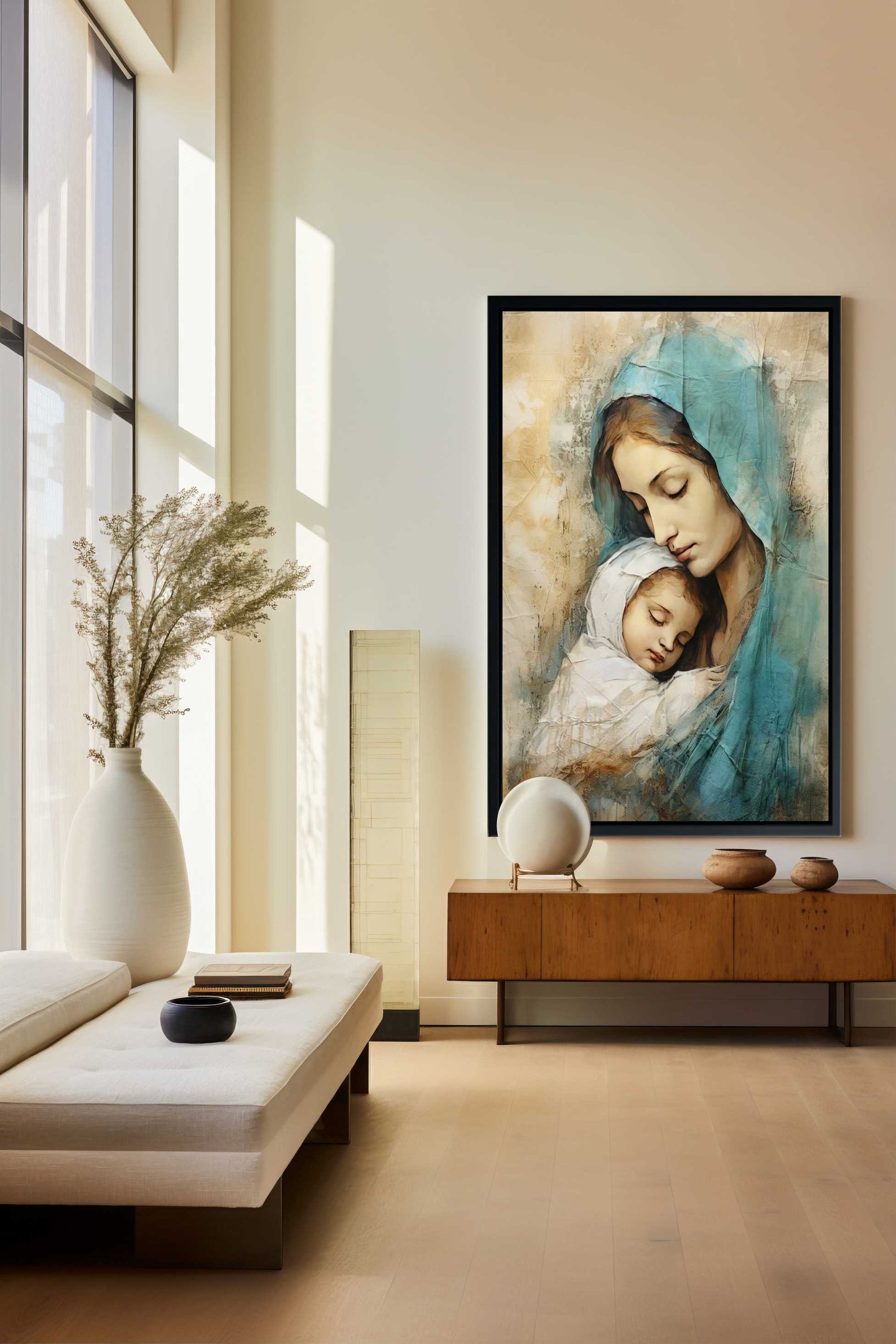 Quadro Decorativo Canvas Flutuante Moldura Filete Jesus Cristo Maria Gg 02 - 6