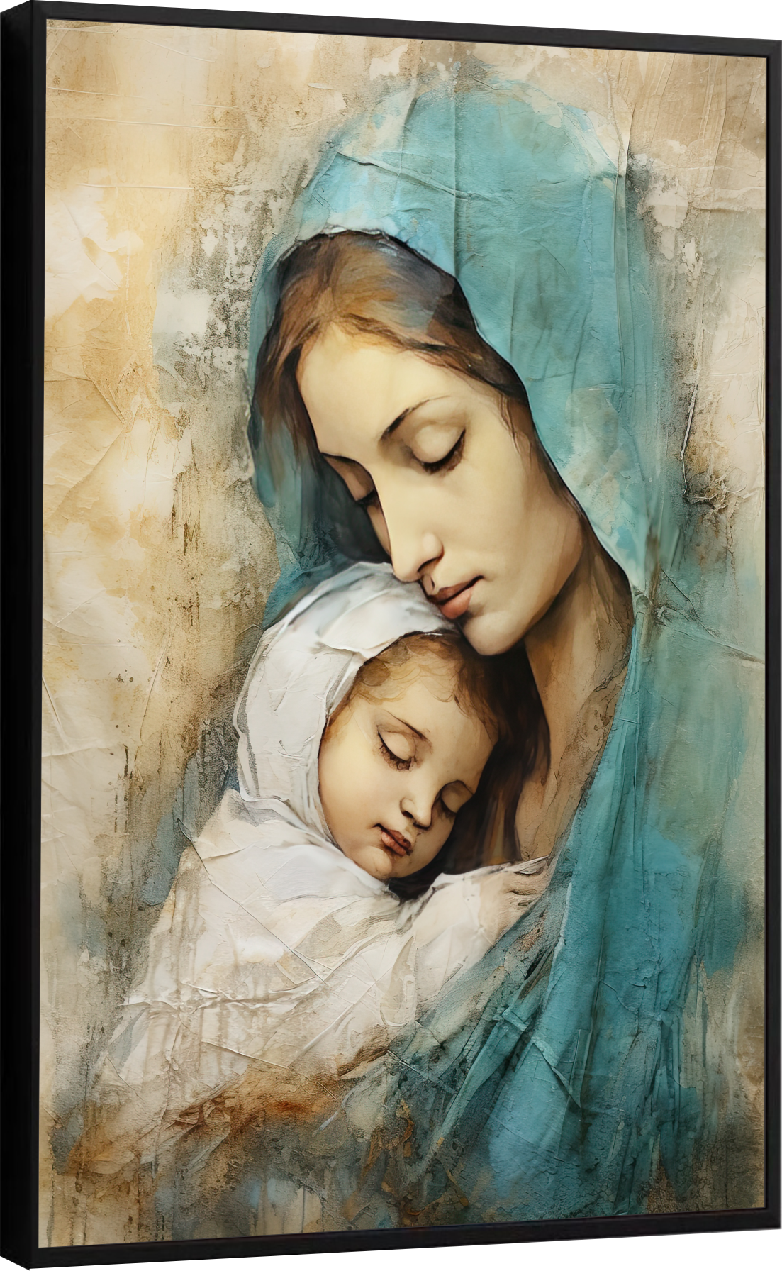 Quadro Decorativo Canvas Flutuante Moldura Filete Jesus Cristo Maria Gg 02