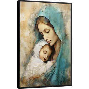 Quadro Decorativo Canvas Flutuante Moldura Filete Jesus Cristo Maria Gg 02