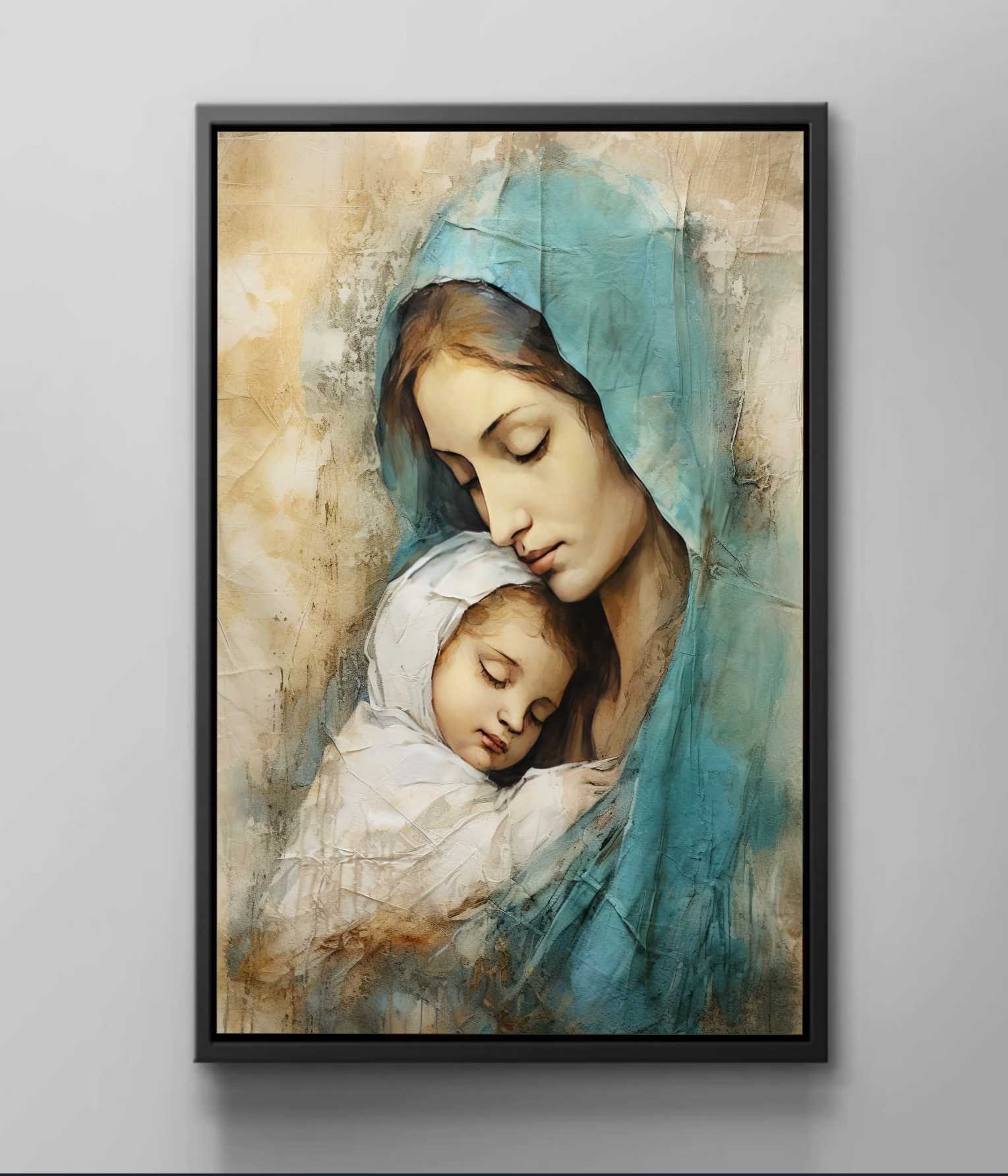 Quadro Decorativo Canvas Flutuante Moldura Filete Jesus Cristo Maria Gg 02 - 3