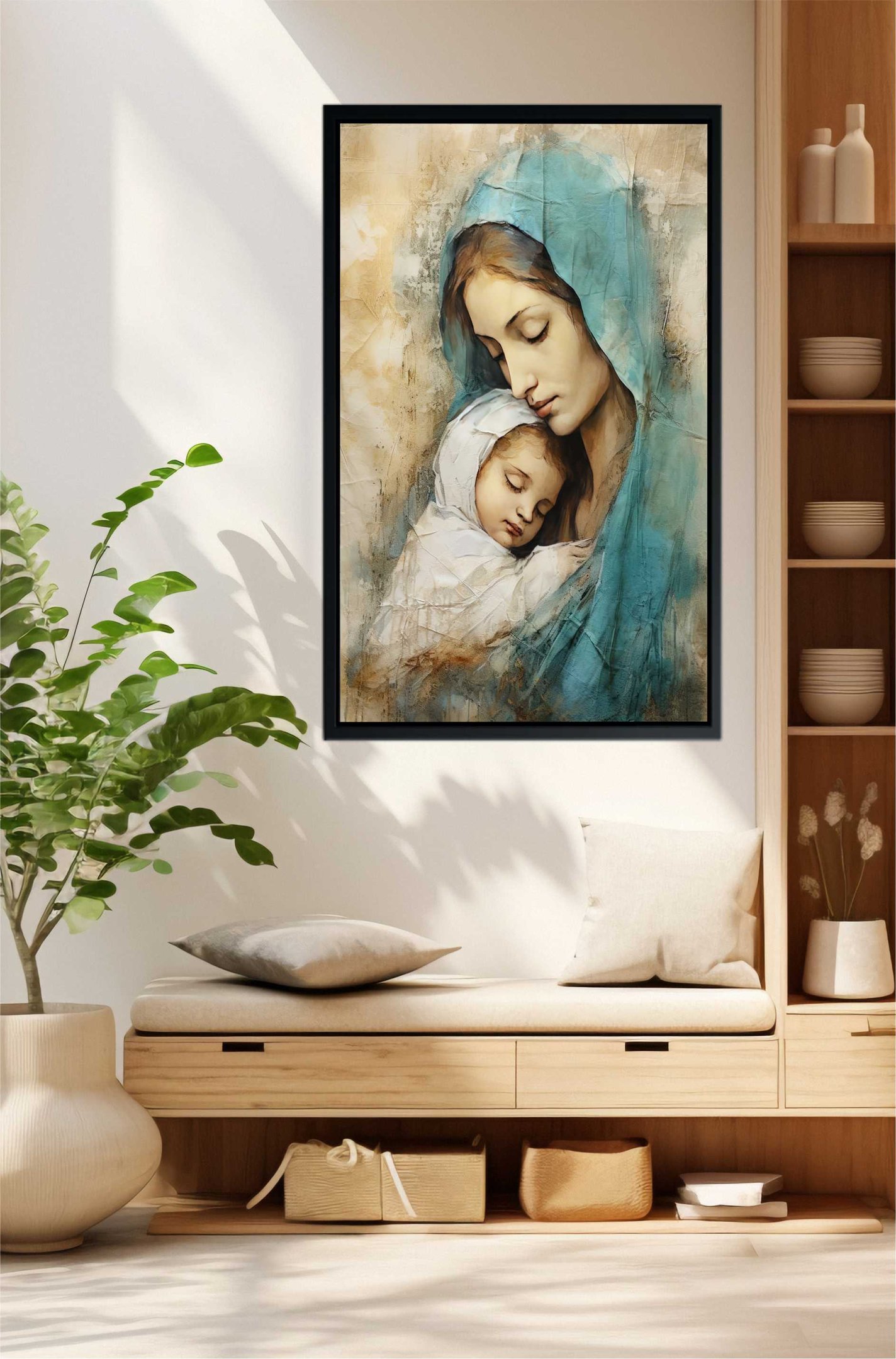 Quadro Decorativo Canvas Flutuante Moldura Filete Jesus Cristo Maria Gg 02 - 2