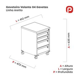Gaveteiro Volante 4 Gavetas Aretto - 3
