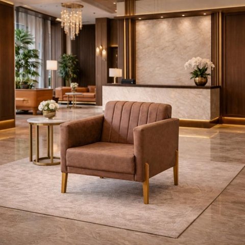 Poltrona Elegance Decorativa Linho Sala Estar Luxo Moderna - Marrom
