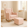 Poltrona Sofá Cadeira Amamentação Balanço C Puff Pés Madeira - Rosa - 2