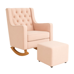 Poltrona Sofá Cadeira Amamentação Balanço C Puff Pés Madeira - Rosa