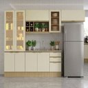Ver imagem 1 de Cozinha Compacta Modulada 4 Peças com Cristaleira LED Rodapé e sem Tampo de Pia Nanda Nature/ Arenas