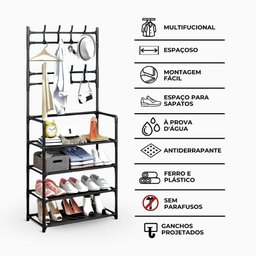 Sapateira Organizadora com Ganchos 4 Prateleiras - Preto - 8