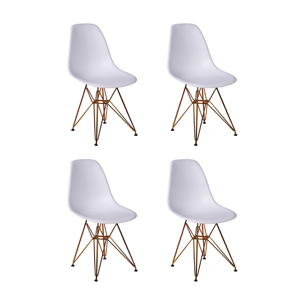 kit 4 Cadeira Charles Eames Ferro Cobre Assento Branco | MadeiraMadeira