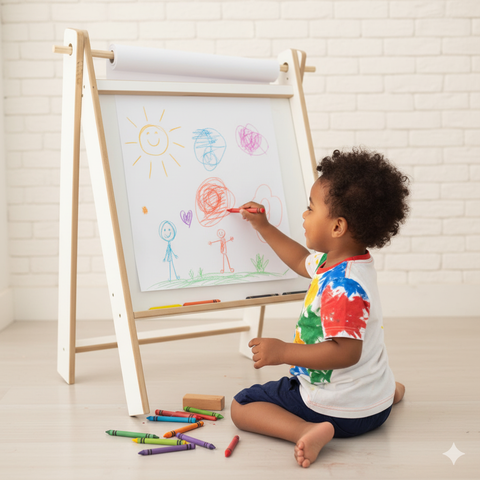 Lousa Cavalete Infantil com Papel Desenhável | MDF | Estilo Montessori