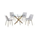 Ver imagem 2 de Conjunto Mesa de Jantar Lara 120cm Vidro Redondo Aço Carbono Bronze Chic 4 Cadeiras em Linho - Cru