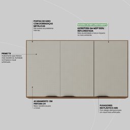 Armário Aéreo 120cm 3 Portas Firenze - 9