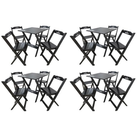 Kit 4 Conjuntos Mesa Dobrável Madeira 70x70 com 4 Cadeiras Personalizada Hei Preta - Tarimatã
