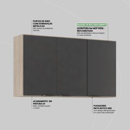 Armário Aéreo 120cm 3 Portas Firenze - 9