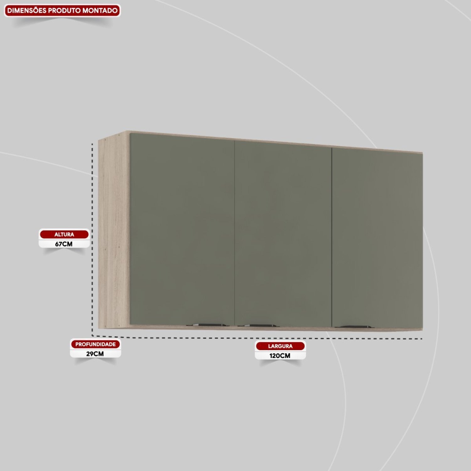 Armário Aéreo 120cm 3 Portas Firenze | MadeiraMadeira