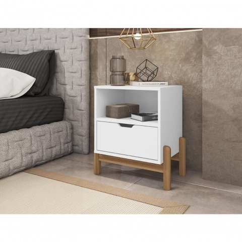 Mesa de Cabeceira C/ Nicho e Gaveteiro Porta Itens Aurora Branco