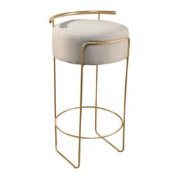 Banqueta Olivia em Linho e Base Metal Dourado Agarb Decor:linho Bege Claro - 1