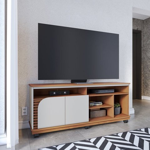 Rack Ripado para TV até 65 Polegadas 150cm Rodízio 2 Portas Jurere Marrom