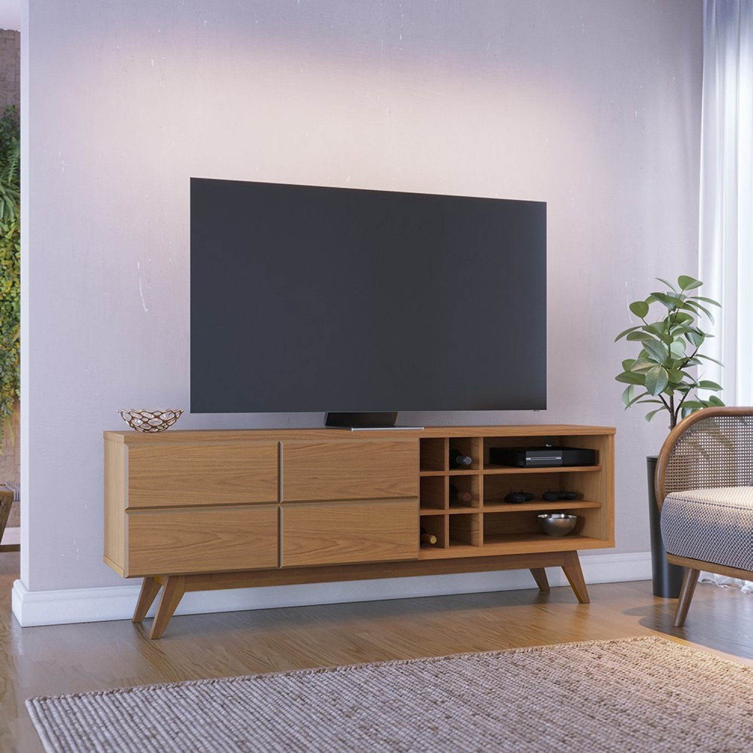Rack Para TV até 70 Polegadas 2 Portas Pés Madeira Maciça Noronha ...