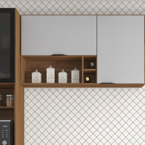 Armário Aéreo Firenze 120cm 2 Portas - Nicho Marrom/Amêndola Touch/Nude Prime