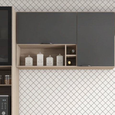 Armário Aéreo Firenze 120cm 2 Portas - Nicho Bege/Avena Touch/Grafito