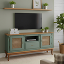 Ver imagem 1 de Rack Farm House 2 Portas com Ratan 1 Gaveta e Nicho com Pés Luiz Xv Verde Kalle Tampo e Base Imbuia