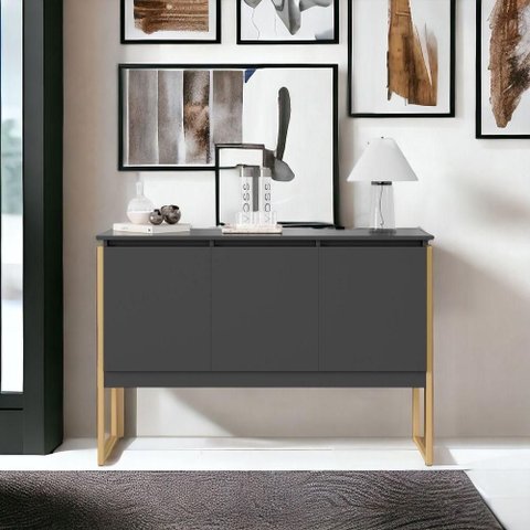 Aparador Buffet Porto de Siena Industrial 3 Portas MDF MDP 120cm Preto Plata Móveis