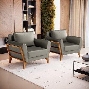 Kit 2 Poltronas Sabrina de Madeira Maciça com Almofada Veludo Chumbo 109