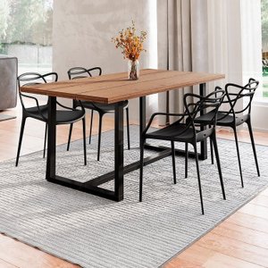 Conjunto Mesa de Jantar Rústica de Madeira Maciça com 4 Cadeiras Allegra