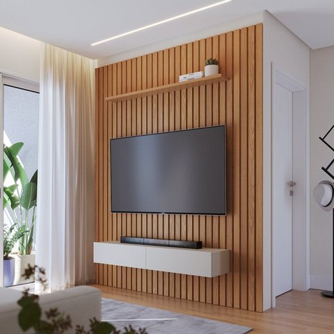 Conjunto Painel Ripado 1956 e Nicho Niágara 1361 Freijó/Off White Matte