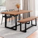 Ver imagem 1 de Conjunto Mesa de Jantar Rústica e Banco de Madeira Maciça com 2 Cadeiras Allegra
