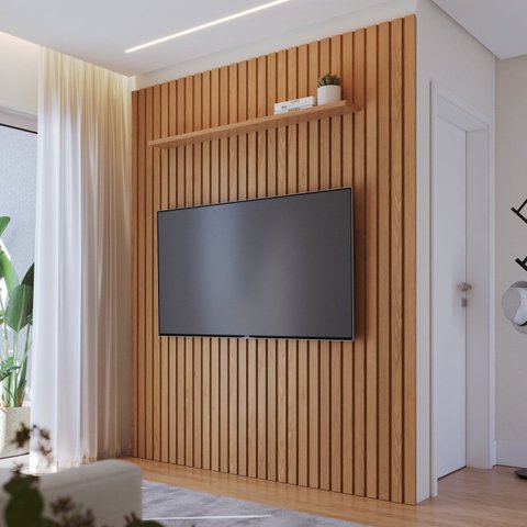 Conjunto Painel Ripado Niágara 195,6 cm Freijó