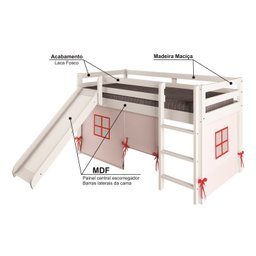 Cama Alta Kids com Escorregador e Tenda em Madeira Maciça/mdf - 4