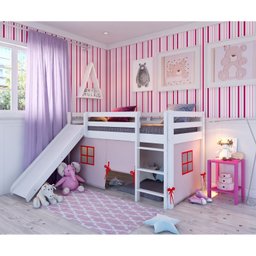 Cama Alta Kids com Escorregador e Tenda em Madeira Maciça/mdf - 1