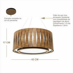 Luminária Decorativa Madeira Pendente Redondo Guaritá 45cm - 3