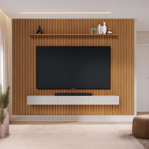 Painel Ripado 304,4CMX240CM Conjunto 3044 e Nicho Niágara 2179 Yescasa Marrom