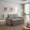 Ver imagem 1 de Sofá Cama Retrátil e Reclinável 3 Lugares 180cm em Linho Palmeira CabeCasa MadeiraOriginals Marrom