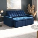 Ver imagem 1 de Sofá Cama Retrátil e Reclinável 3 Lugares 200cm em Veludo Palmeira CabeCasa MadeiraOriginals Azul