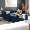 Ver imagem 3 de Sofá Cama Retrátil e Reclinável 3 Lugares 200cm em Veludo Palmeira CabeCasa MadeiraOriginals Azul